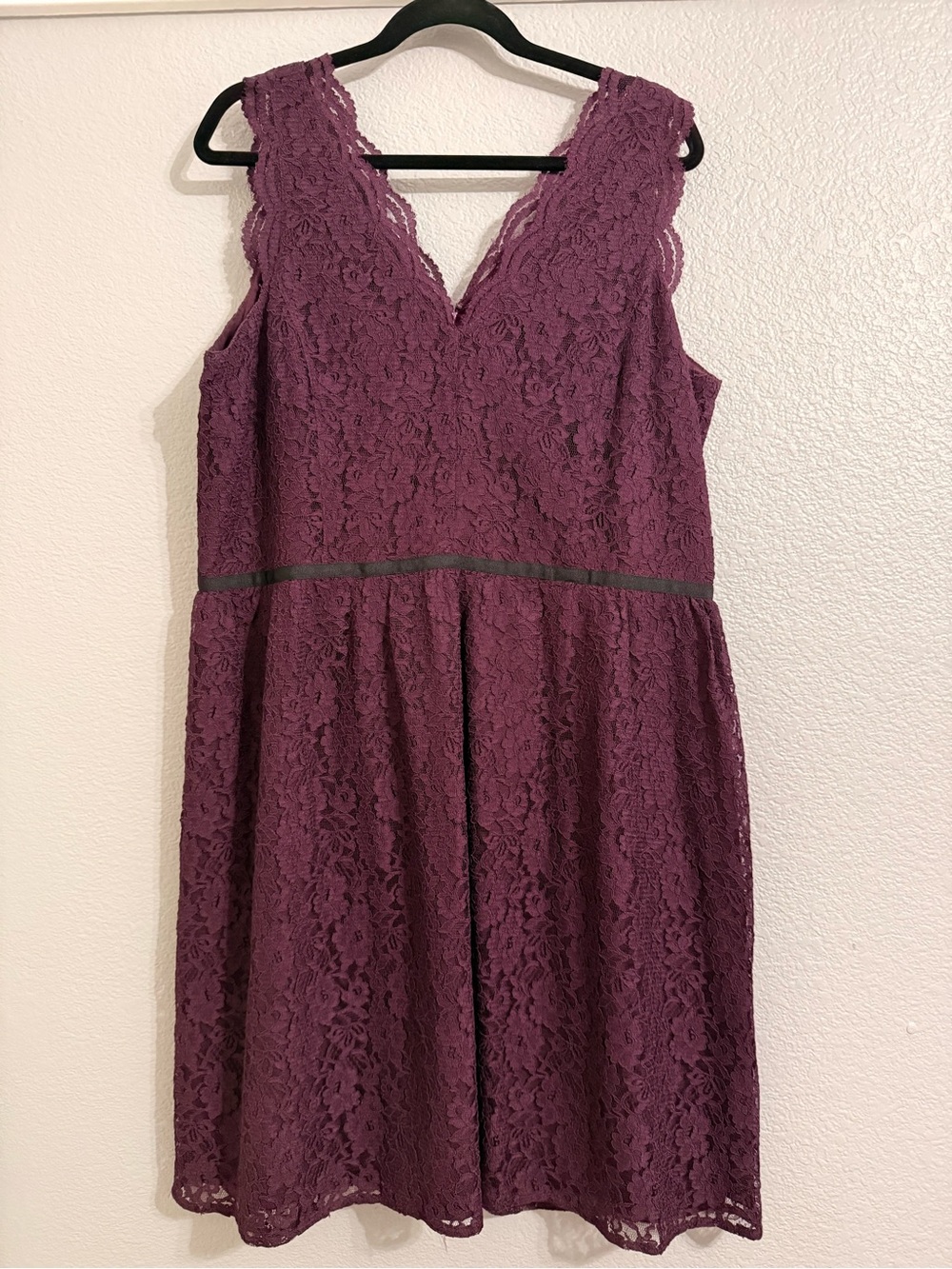 LOFT Plum Lace V-Neck Midi Dress